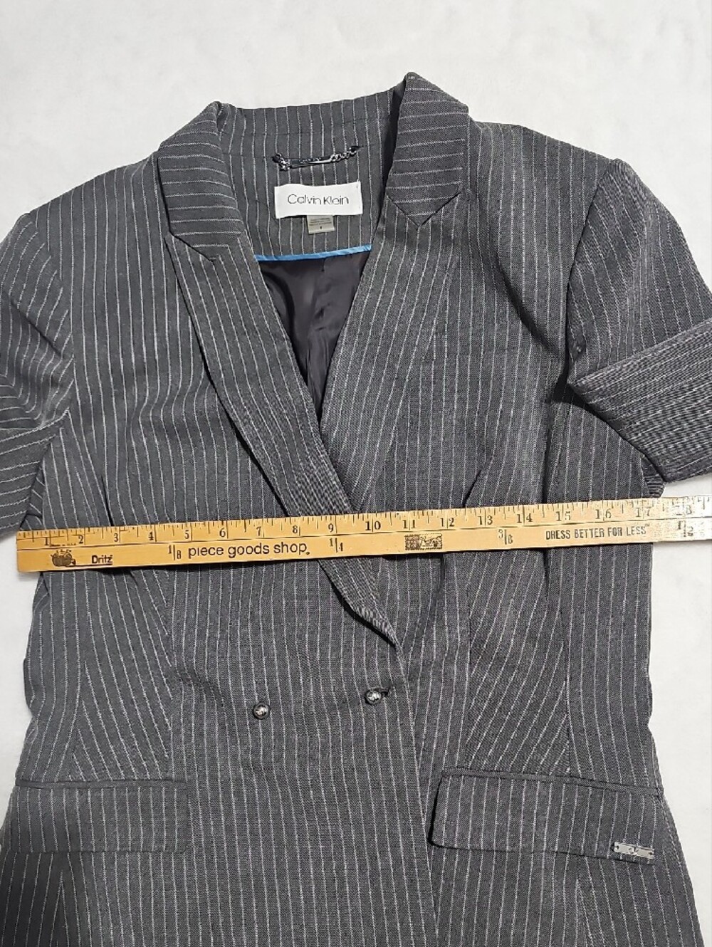 Calvin Klein Womens Gray Pinstripe Double Breasted Blazer Jacket Size 8 S97JS997 - Picture 5 of 9